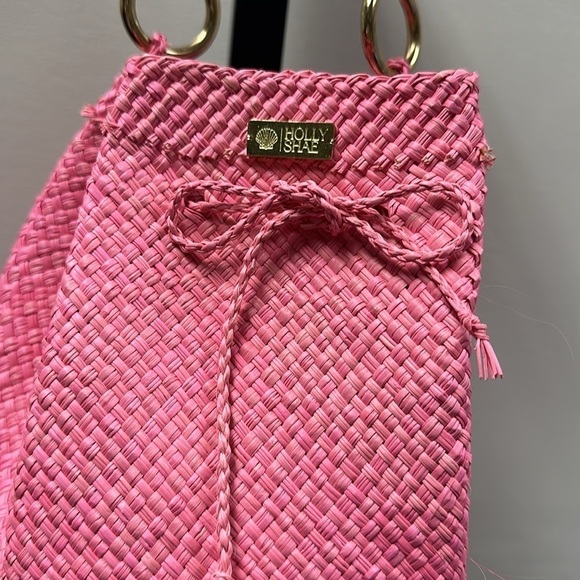Holly Shae Designs Pink Straw Starfish Bucket Bag Preppy - Picture 3 of 7